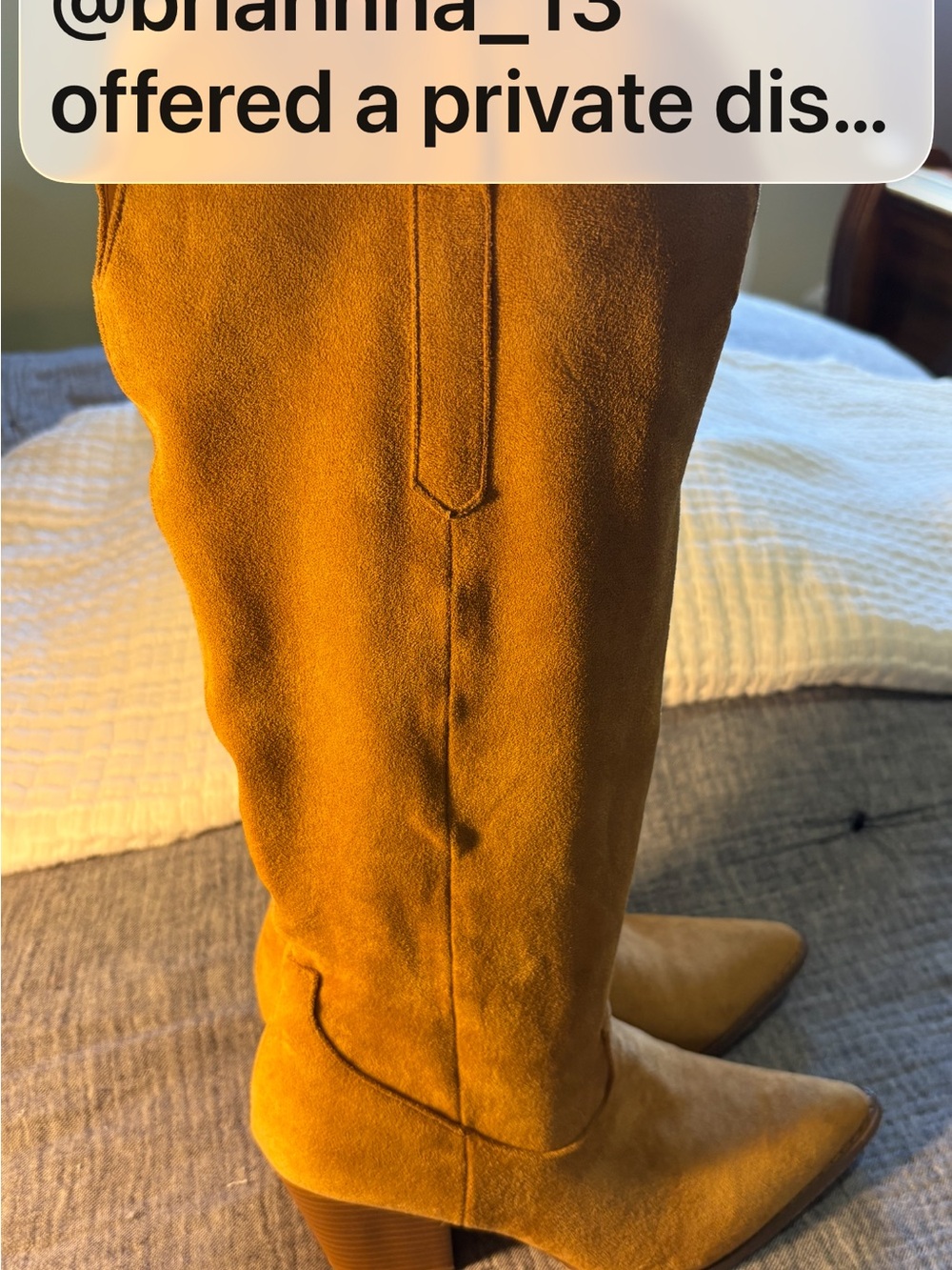 Women’s Suede Block Heel Knee High Boot in Cognac Size 8